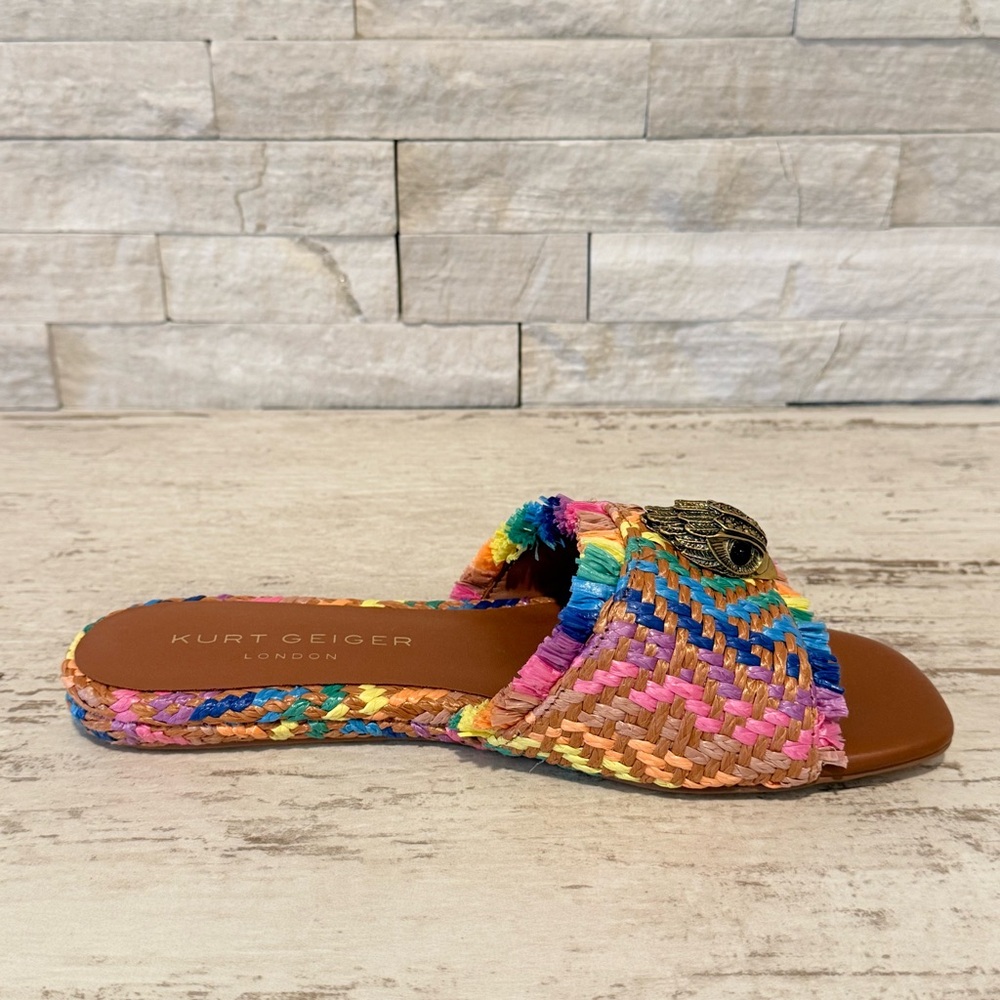 Kurt Geiger Kensington Eagle Casual Rainbow Flat Raffia Slide Sandals 36.5 EU - Picture 10 of 16